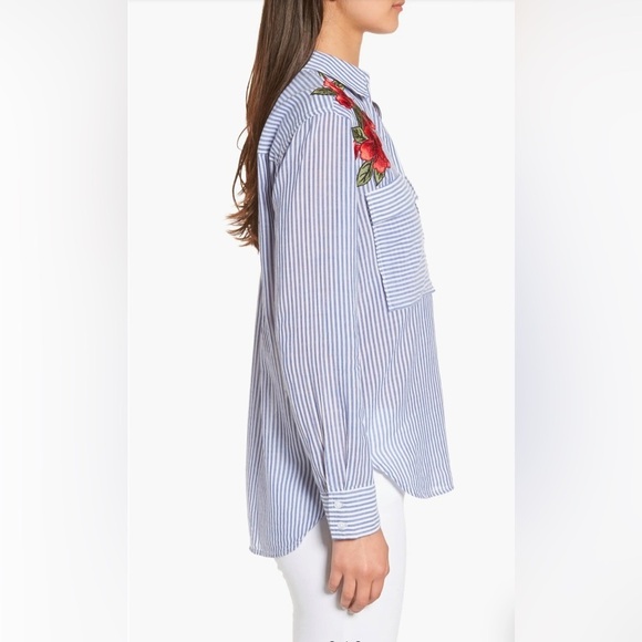 RAILS Revolve Frances Banker Stripe With Floral Patches MED Button Down Oxford - Picture 5 of 16